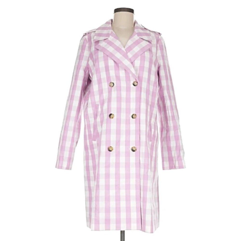 J. Crew Icon Double Breasted Trench Coat in Pink and White Checkered Print